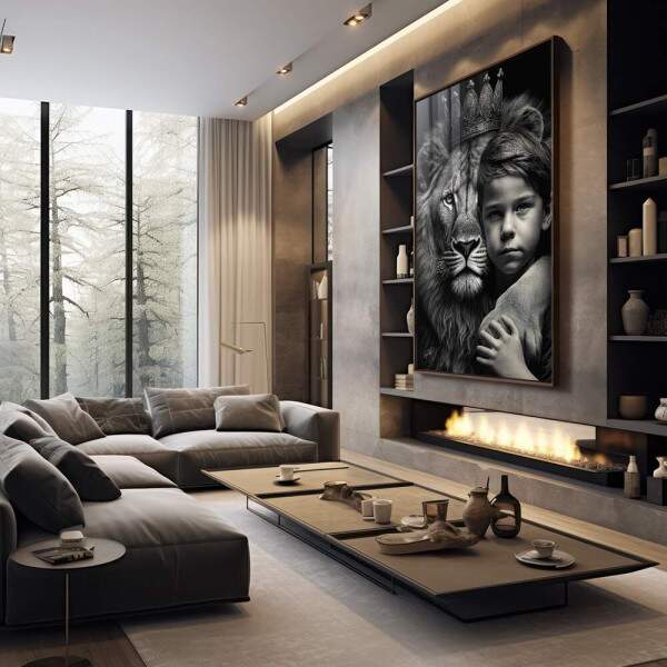 Quadro Decorativo Elegante Leo com Menino - Arte em Canvas Premium