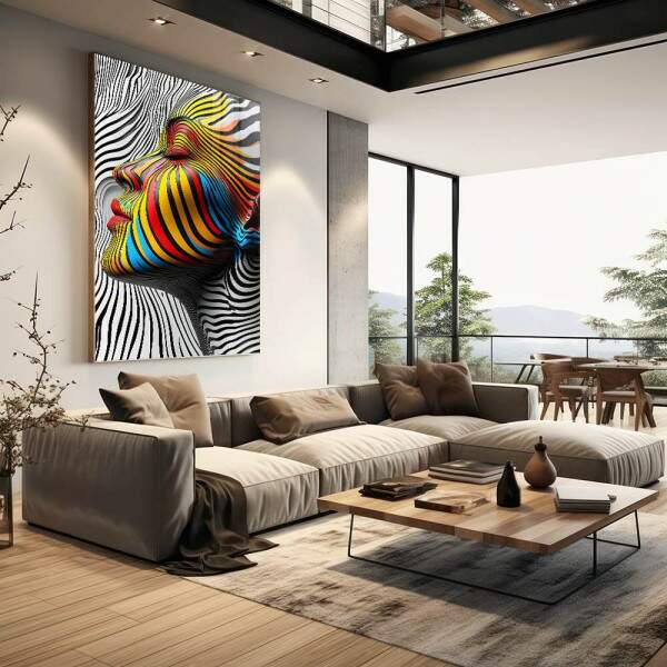 Quadro Decorativo Mulher Sobre linhas Abstratas