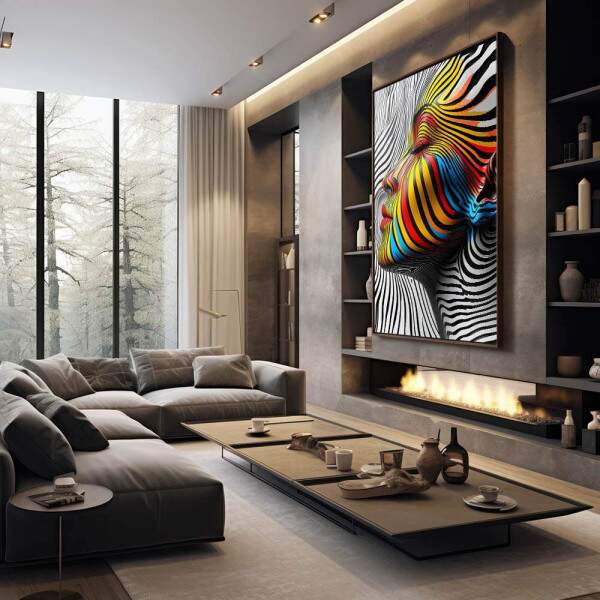 Quadro Decorativo Mulher Sobre linhas Abstratas