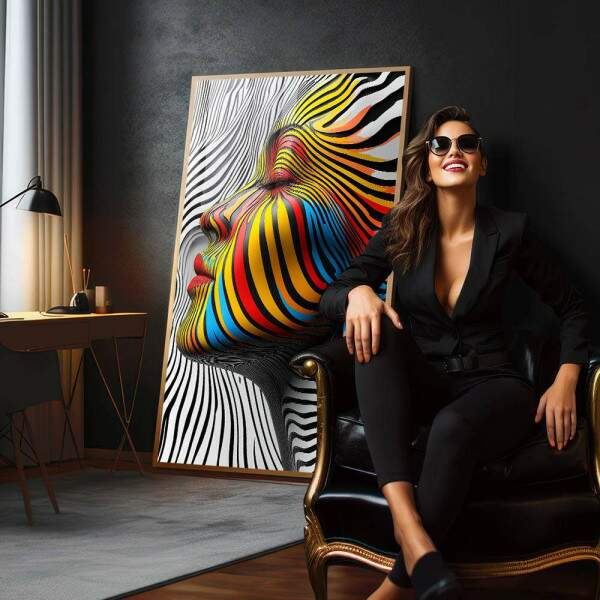 Quadro Decorativo Mulher Sobre linhas Abstratas