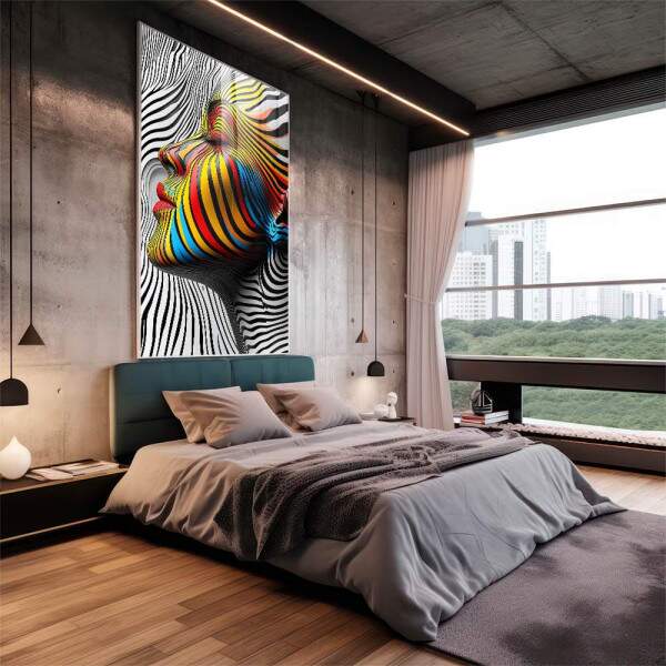 Quadro Decorativo Mulher Sobre linhas Abstratas