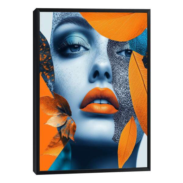 Quadro Decorativo Mulher Abstrata em Harmonia com Folhagens Douradas