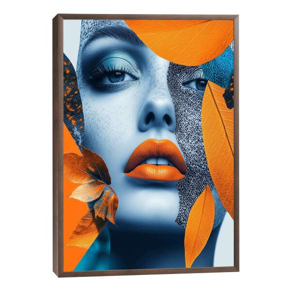 Quadro Decorativo Mulher Abstrata em Harmonia com Folhagens Douradas
