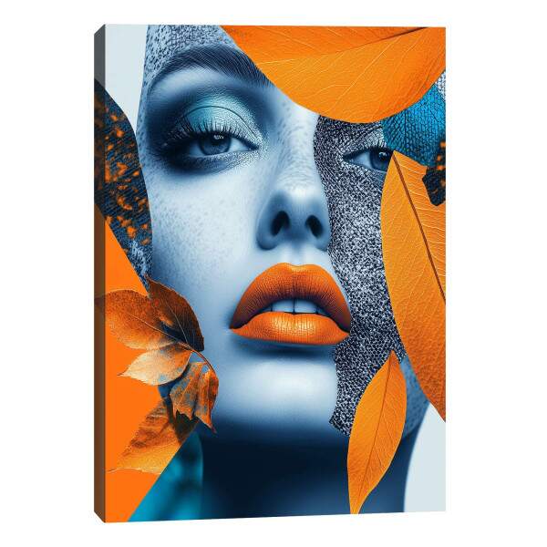 Quadro Decorativo Mulher Abstrata em Harmonia com Folhagens Douradas