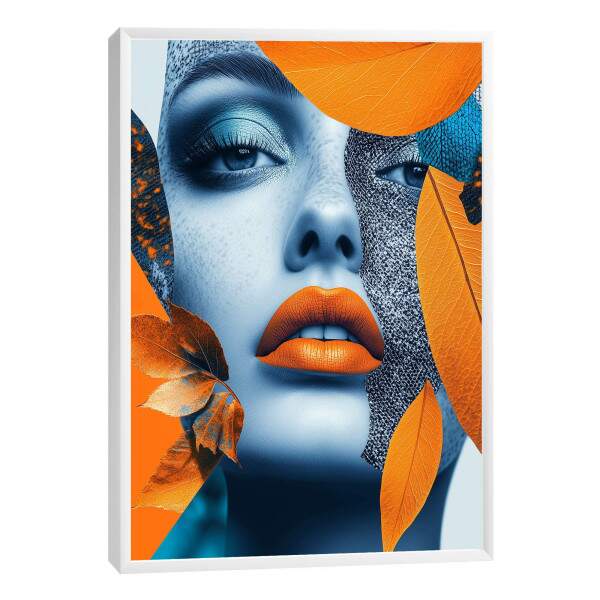 Quadro Decorativo Mulher Abstrata em Harmonia com Folhagens Douradas