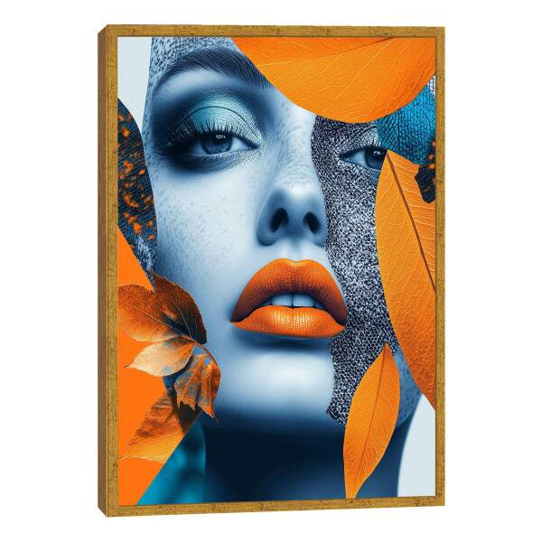 Quadro Decorativo Mulher Abstrata em Harmonia com Folhagens Douradas