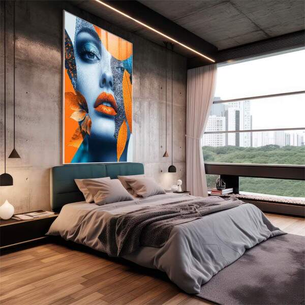 Quadro Decorativo Mulher Abstrata em Harmonia com Folhagens Douradas
