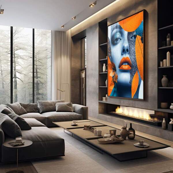 Quadro Decorativo Mulher Abstrata em Harmonia com Folhagens Douradas