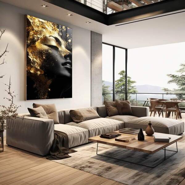 Quadro Decorativo Elegante Reflexo da Mulher Gold