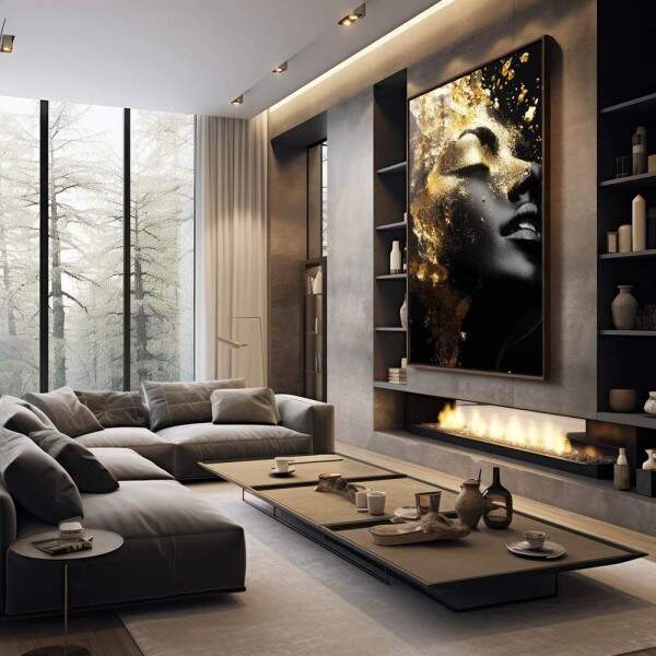 Quadro Decorativo Elegante Reflexo da Mulher Gold
