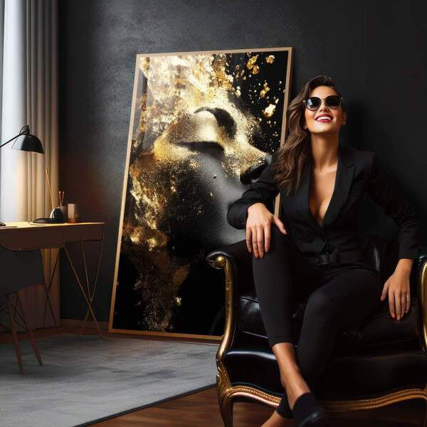 Quadro Decorativo Elegante Reflexo da Mulher Gold