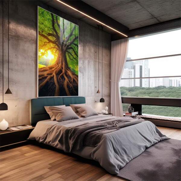 Quadro Decorativo Amanhecer da rvore da Vida Harmonia e Beleza