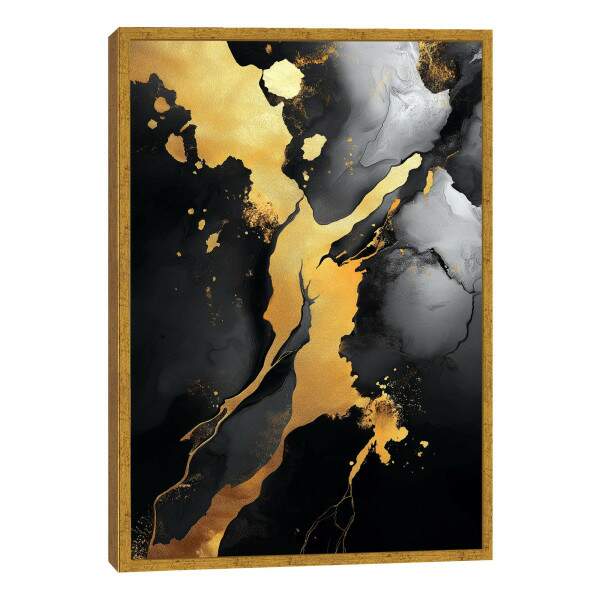 Quadro Decorativo Abstrato Luxuoso em Dourado e Preto Transforme Seu Ambiente