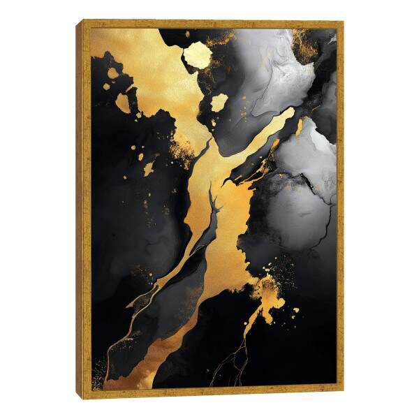 Quadro Decorativo Abstrato Luxuoso em Dourado e Preto Transforme Seu Ambiente
