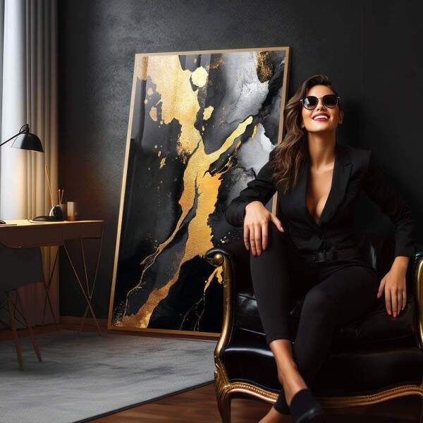 Quadro Decorativo Abstrato Luxuoso em Dourado e Preto Transforme Seu Ambiente