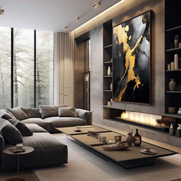Quadro Decorativo Abstrato Luxuoso em Dourado e Preto Transforme Seu Ambiente
