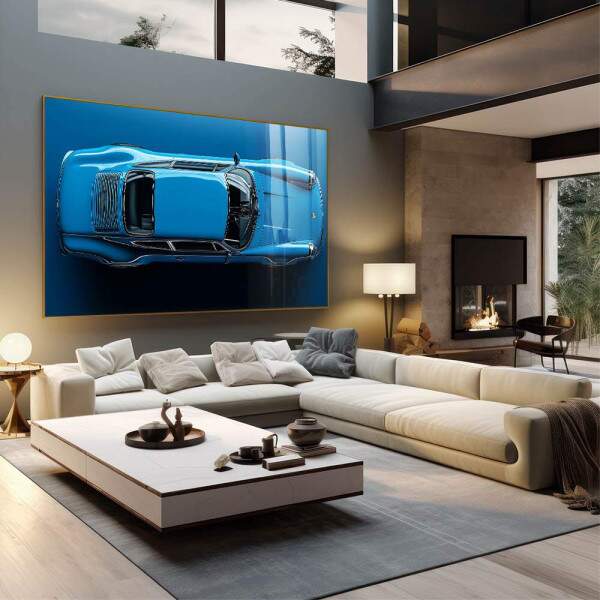 Quadro Decorativo Carro Esportivo em Azul Vibrante - Elegncia e Velocidade