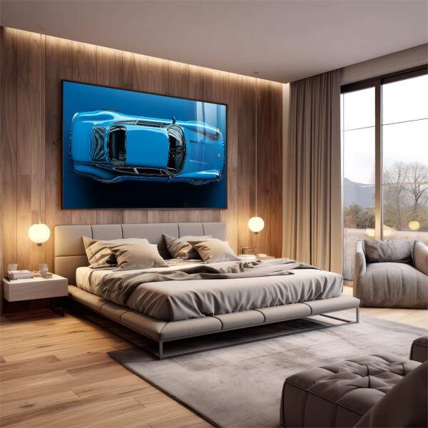 Quadro Decorativo Carro Esportivo em Azul Vibrante - Elegncia e Velocidade