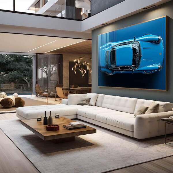 Quadro Decorativo Carro Esportivo em Azul Vibrante - Elegncia e Velocidade