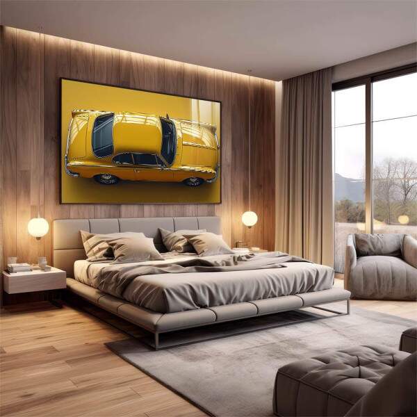 Quadro Decorativo Vintage - Carro Amarelo Vibrante para Decorao Elegante