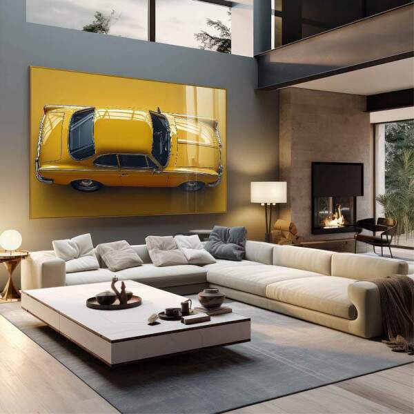Quadro Decorativo Vintage - Carro Amarelo Vibrante para Decorao Elegante