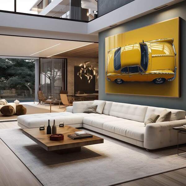 Quadro Decorativo Vintage - Carro Amarelo Vibrante para Decorao Elegante