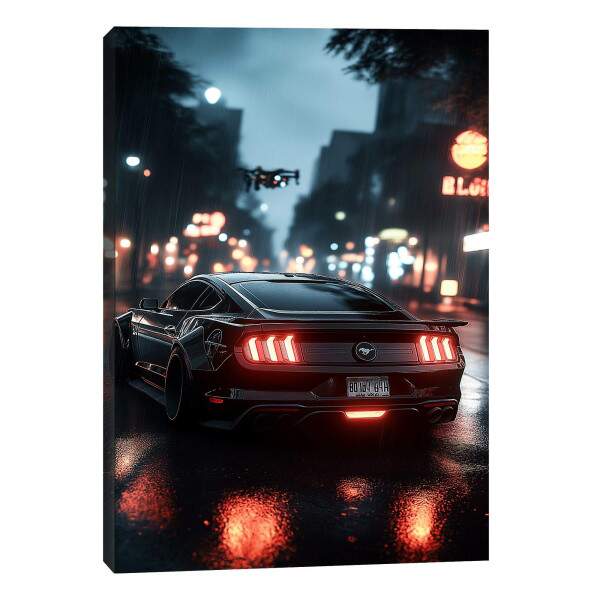 Quadro Decorativo: Noite Urbana com Carro Esportivo