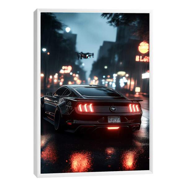 Quadro Decorativo: Noite Urbana com Carro Esportivo