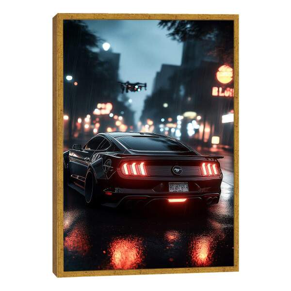 Quadro Decorativo: Noite Urbana com Carro Esportivo