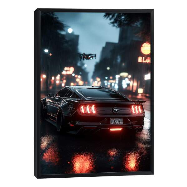 Quadro Decorativo: Noite Urbana com Carro Esportivo