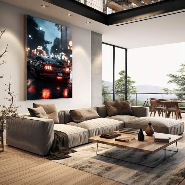 Quadro Decorativo: Noite Urbana com Carro Esportivo