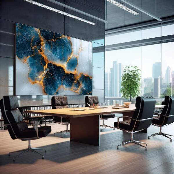 Quadro Decorativo Elegncia Azul Dourado - Arte para Ambientes Sofisticados