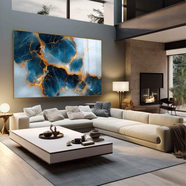 Quadro Decorativo Elegncia Azul Dourado - Arte para Ambientes Sofisticados