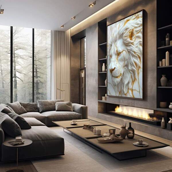 Leo Majestoso em Relevo: Quadro Decorativo Sofisticado