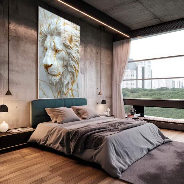Leo Majestoso em Relevo: Quadro Decorativo Sofisticado