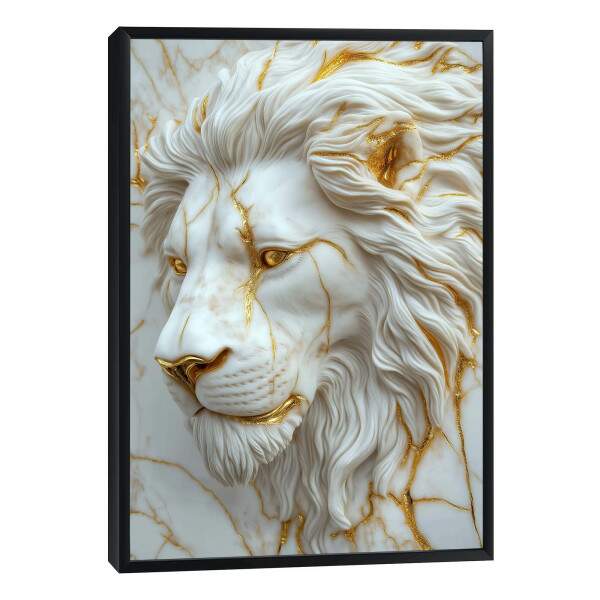 Leo Majestoso em Relevo: Quadro Decorativo Sofisticado