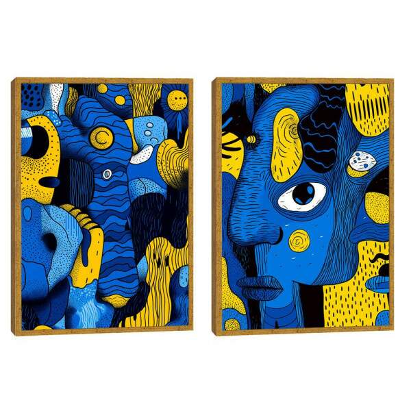 Quadro Abstrato Fludo em Azul e Amarelo - Arte para Transformar Seu Ambiente
