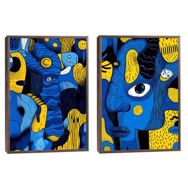 Quadro Abstrato Fludo em Azul e Amarelo - Arte para Transformar Seu Ambiente