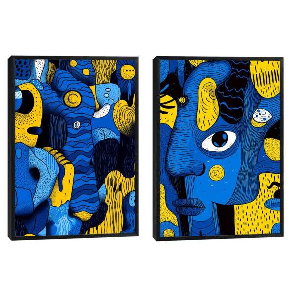Quadro Abstrato Fludo em Azul e Amarelo - Arte para Transformar Seu Ambiente