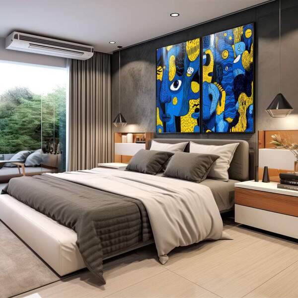 Quadro Abstrato Fludo em Azul e Amarelo - Arte para Transformar Seu Ambiente