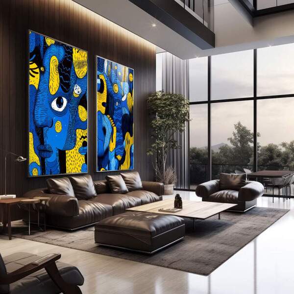 Quadro Abstrato Fludo em Azul e Amarelo - Arte para Transformar Seu Ambiente