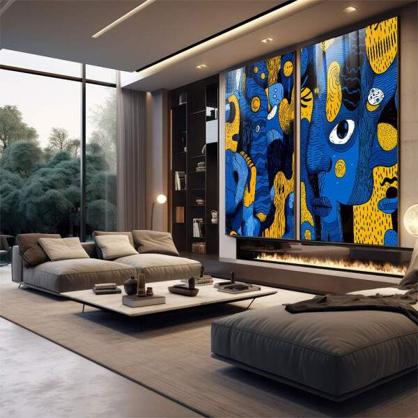 Quadro Abstrato Fludo em Azul e Amarelo - Arte para Transformar Seu Ambiente