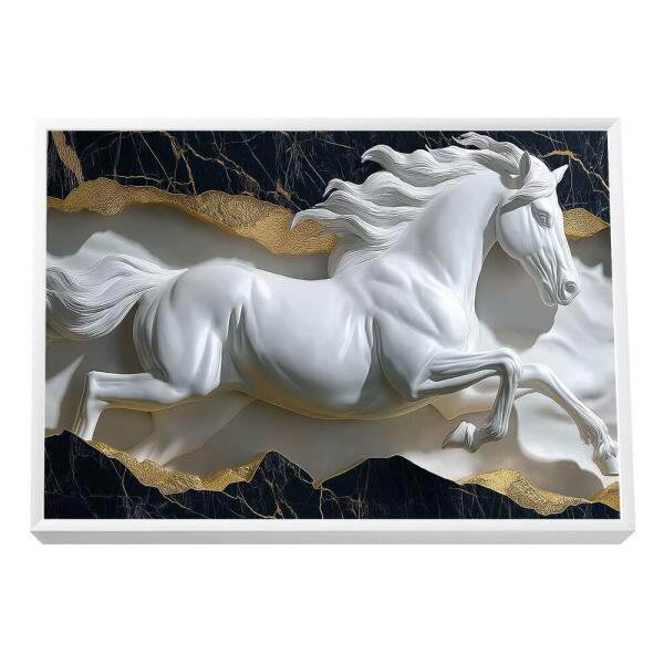 Escultura de Cavalo Branco em Movimento - Elegncia e Fora