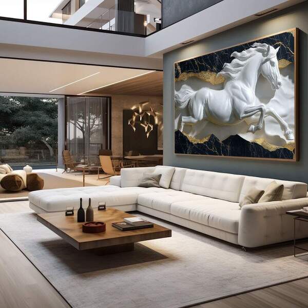 Escultura de Cavalo Branco em Movimento - Elegncia e Fora