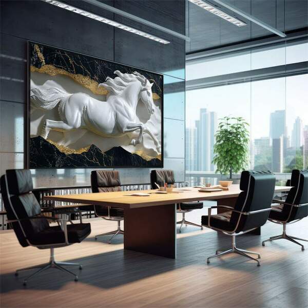 Escultura de Cavalo Branco em Movimento - Elegncia e Fora