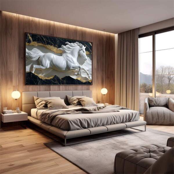 Escultura de Cavalo Branco em Movimento - Elegncia e Fora