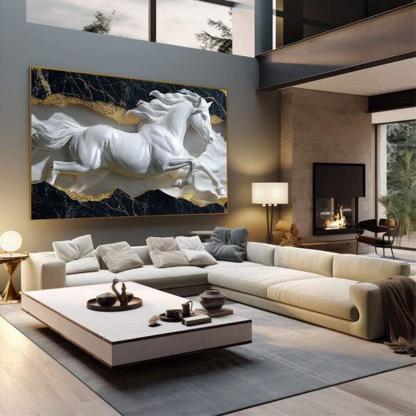 Escultura de Cavalo Branco em Movimento - Elegncia e Fora