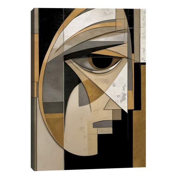 Quadro Abstrato \'Olhar Enigmtico\' em Dourado