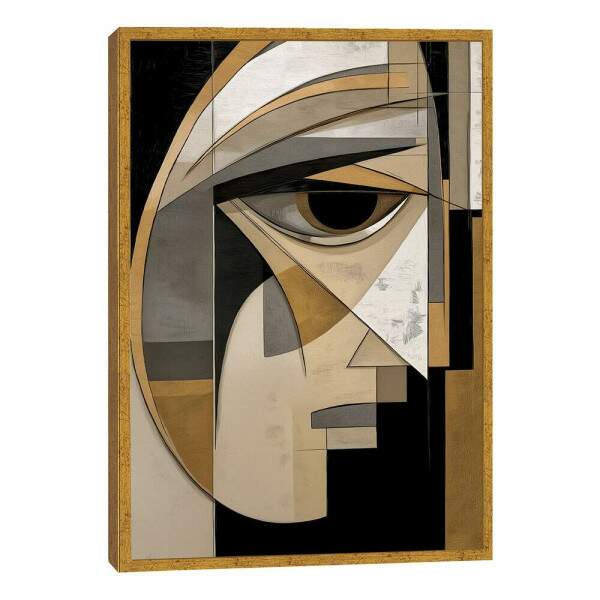 Quadro Abstrato \'Olhar Enigmtico\' em Dourado