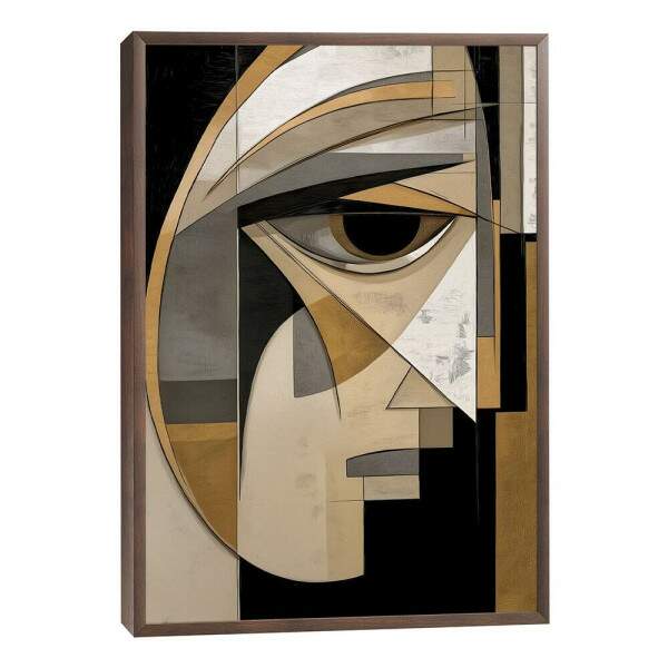 Quadro Abstrato \'Olhar Enigmtico\' em Dourado
